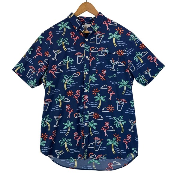 chubbies Other - Chubbies Performance Neon Lights Short Sleeve Navy Button Down Casual Shirt Sz L